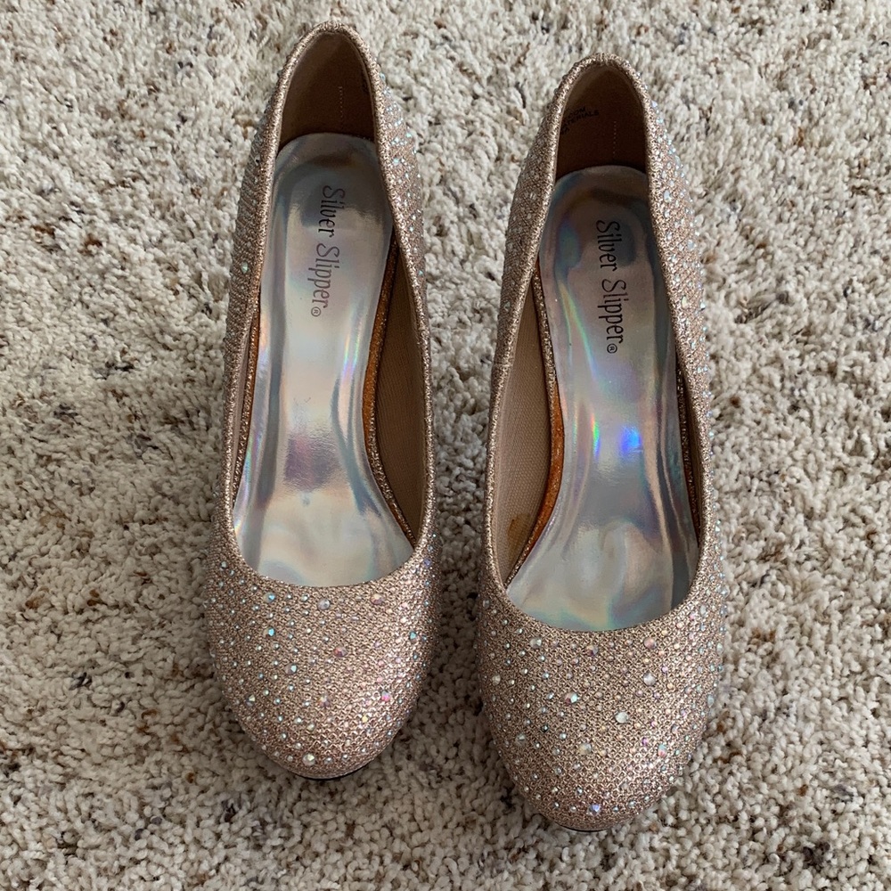 Silver Slipper Sparkling Heels - Champagne